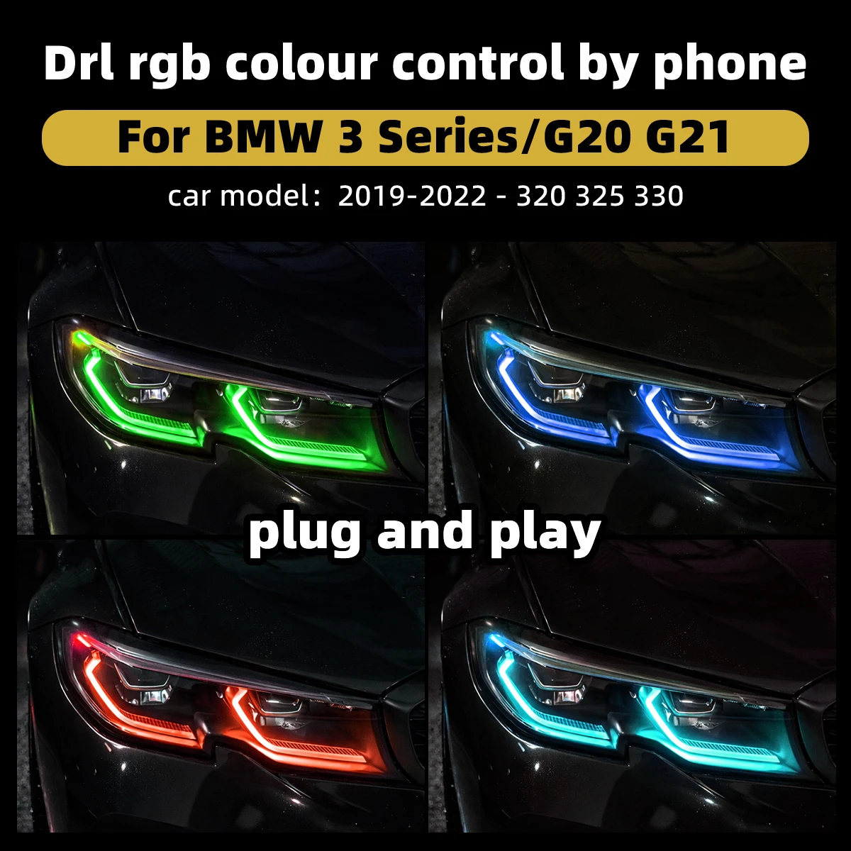 For BMW 3 Series G20 G21 2019-2022 RGB LED DRL Module APP Color Control Plug and Play Daytime Running Light