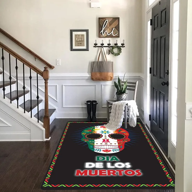 1 Piece Day of The Dead Floor Mat Living Room Bedroom Skull Pattern Rug Suitable for Holiday Themes and Home Entrance Decoration