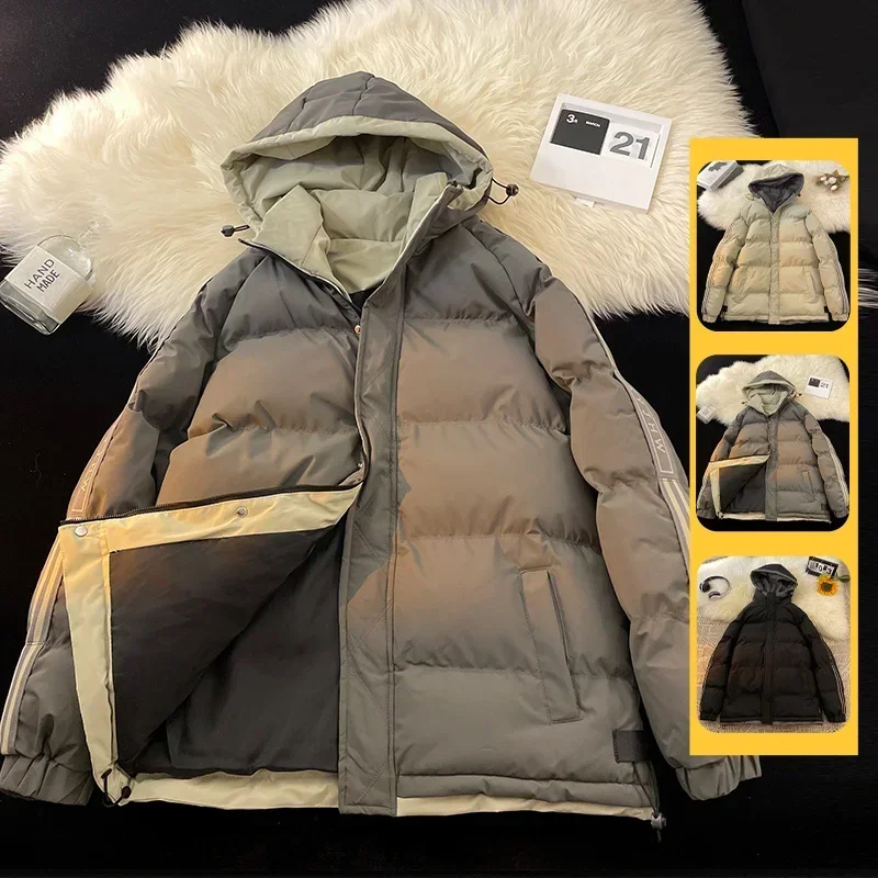 New Men\'s Winter Leisure Fashion Trend Fake Two Piece Hooded Warm Cotton Clothes