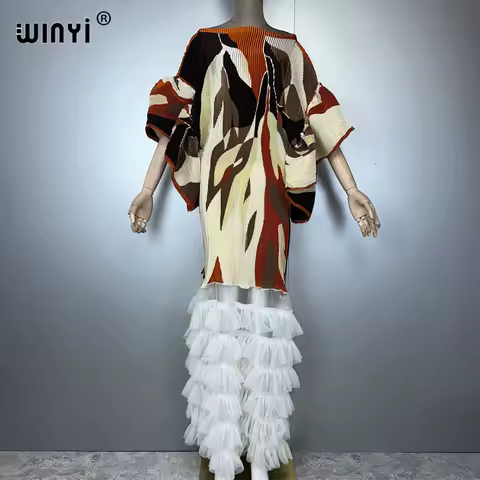 WINYI Pleated Elastic loose dress beach cover up kaftan abaya dubai luxury party dress evening dress abaya muslim woman