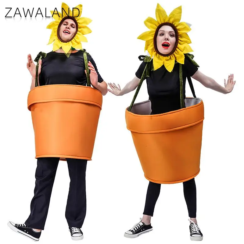 Zawaland Fancy Sunflower Pot Costume Adult Boy Girl Carnival Disguisement Clothes Family Matching Suit Performance Show Dress Up