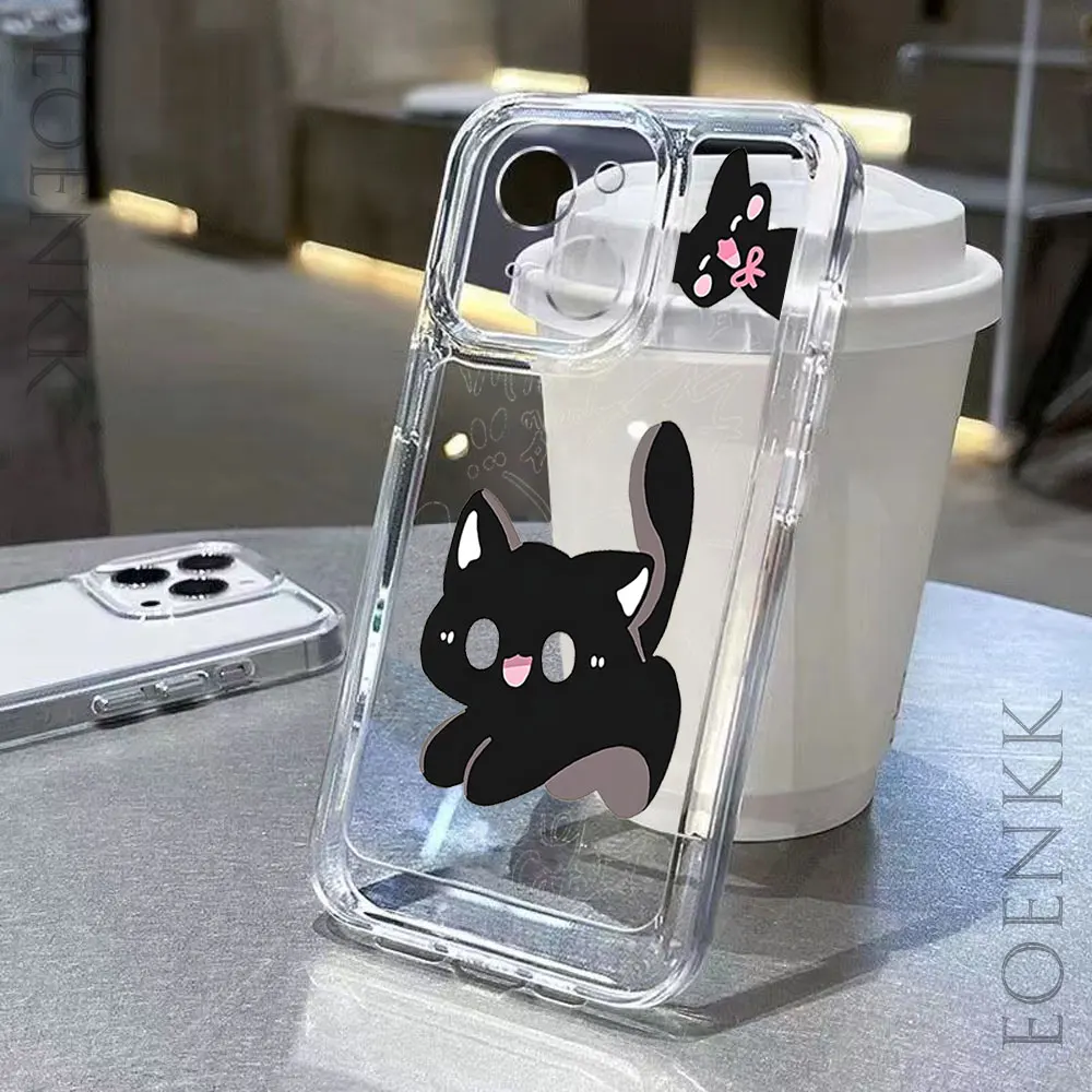 

Samsung S23 Ultra Fundas Galaxy S24 S22 S21 S20 FE A55 A35 A15 A71 5G A72 A73 Note 10 20 Cartoon Black Cat Clear Phone Cover