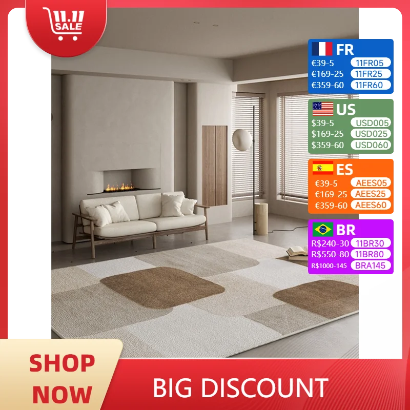 Modern Minimalist Geometric Pattern Large Area Living Room Carpets Beige Brown Bedroom Carpet Super Non-slip Creative Art Rug IG