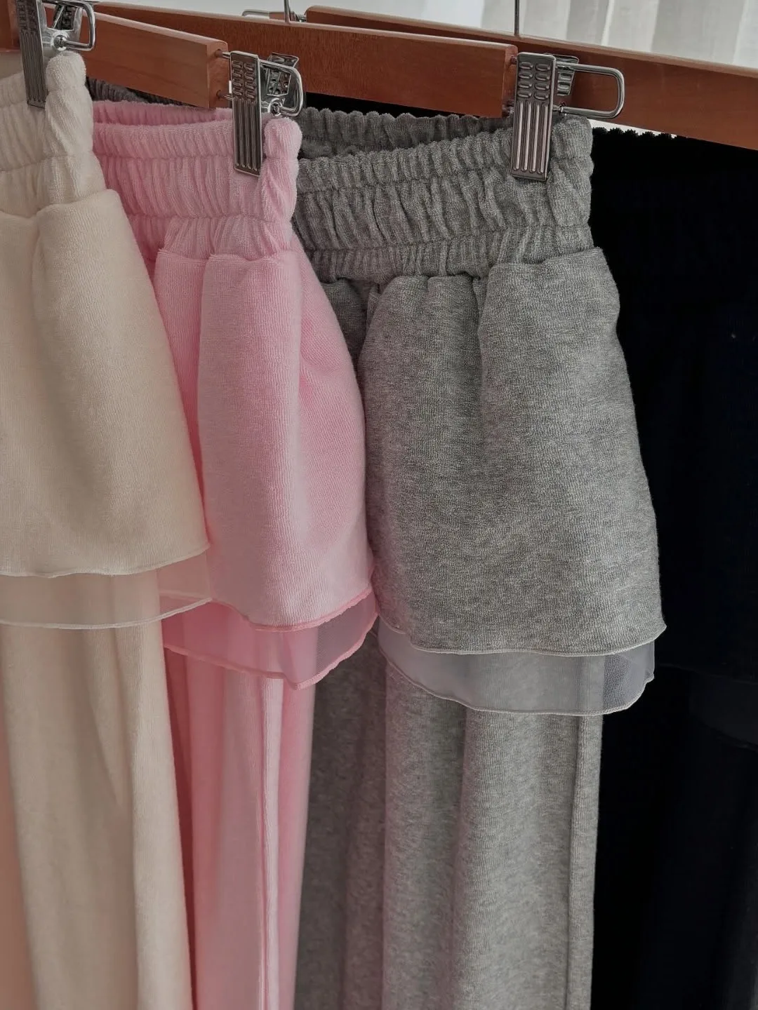 한국 스타일 하이웨이스트 플리츠 이중 레이어 스커트 스트레이트 레그 팬츠 여성용 봄 신상 에이지리스 개성 캐주얼 바지