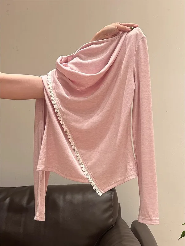 تي شيرت نسائي طويل الأكمام من Sweet Ele، قميص أساسي وردي جميل يُبرز الرشاقة، مناسب للعمل، نسخة كورية أنيقة وملائمة للجسم وقابلة للتنفس