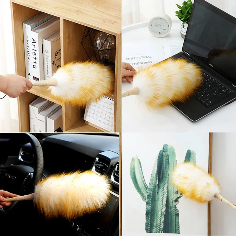 Non-static Dust Brush Household Feather Duster Dusting Clean Brush Car Furniture Desktop Wool Duster Brush Broom Removal Duste