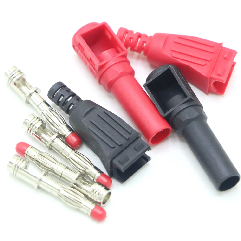 2pcs 4mm Male Right Angle Insulation Wire Solder Type DIY Banana Plug Connector Multimeter test Red/Black (1 Pair)