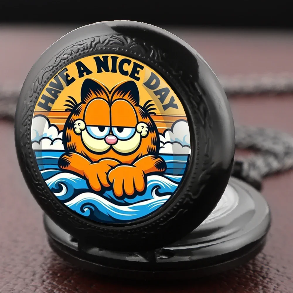 

Cartoon Orange Cat Vintage Dome Glass Quartz Pocket Watches with Chain Men Women's Necklace Timing Pendant Children's Gifts