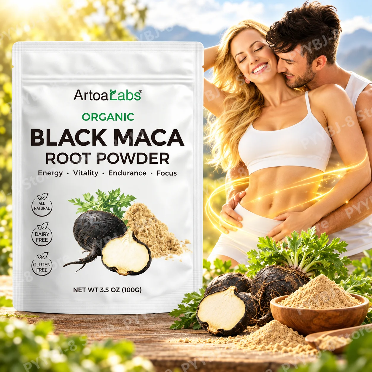 Organic Black Maca Root Powder,Boost Energy,Support Stamina,Improve Endurance,Enhance Focus & Vitality,No Added Caffeine,100g