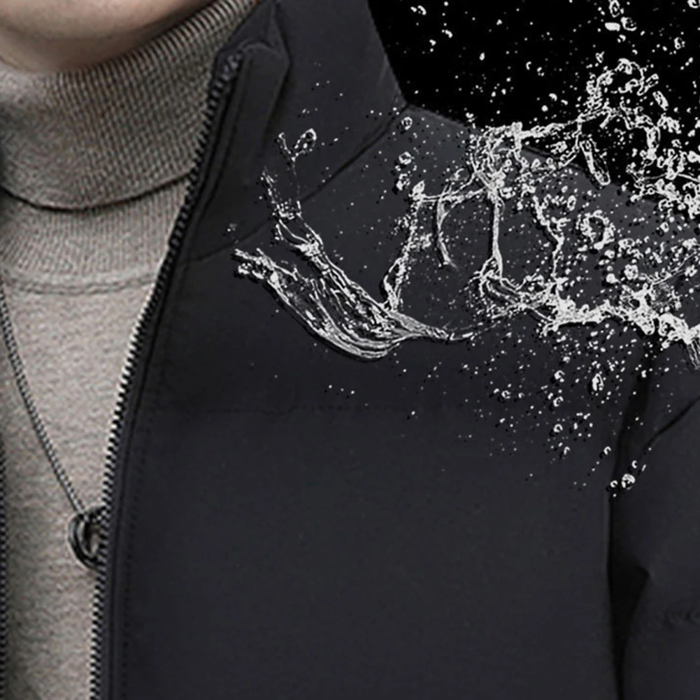 Plus Size Men's Thick Warm Casual Parka Jacket with Stand Collar Solid Color Long Sleeve Outerwear Coat for Fall Season