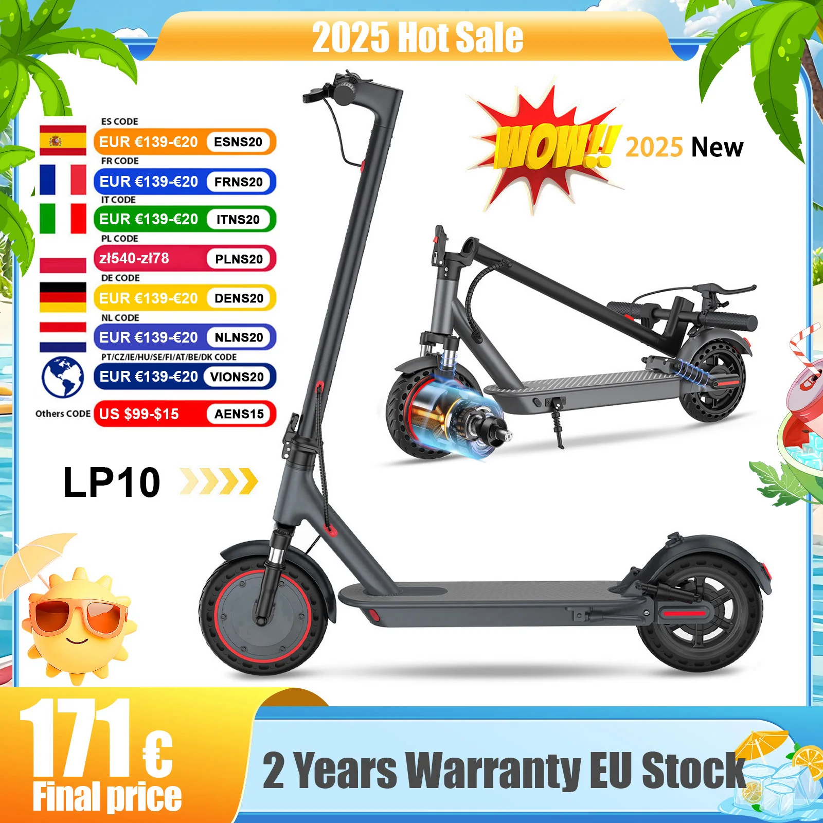 Image of AOVOPRO LP10 Elektroroller mit Doppelter Stoßdämpfung 35KM 10 Zoll Super Höchstgeschwindigkeit Tempomat LED-Licht Elektro-Kickscooter