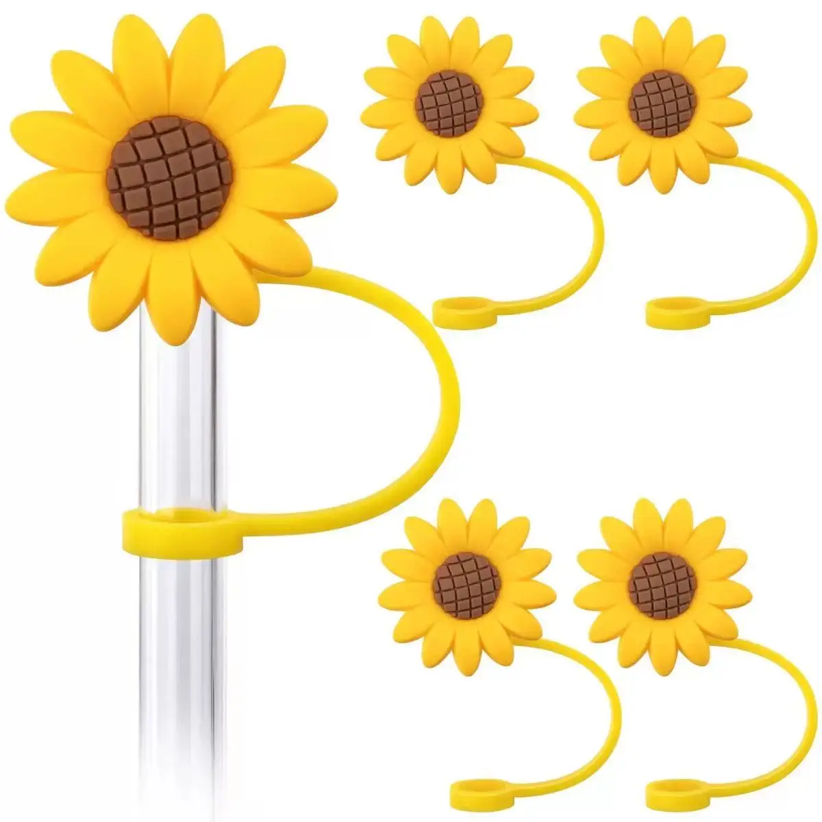 Sunflower Straw Caps Silicone Dust-Proof Plug Covers for Tumblers Glass Straws Flower Shaped Drinking Accessories Straw