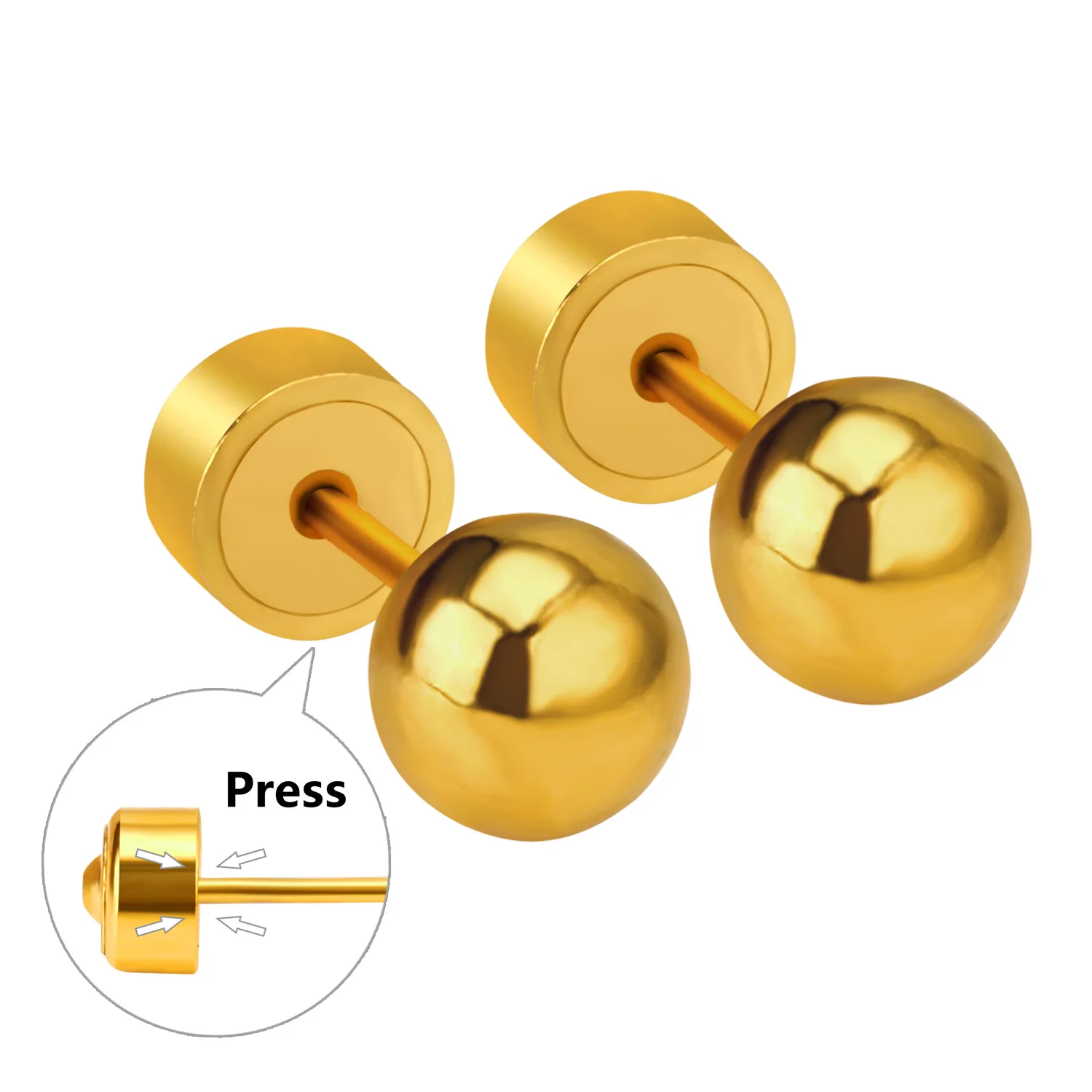 6 Pairs Wholesale Stainless Steel Ball Stud Earrings Push Press Back Mini Round Ear Piercing Jewelry 3-5mm Multi Sizes Set