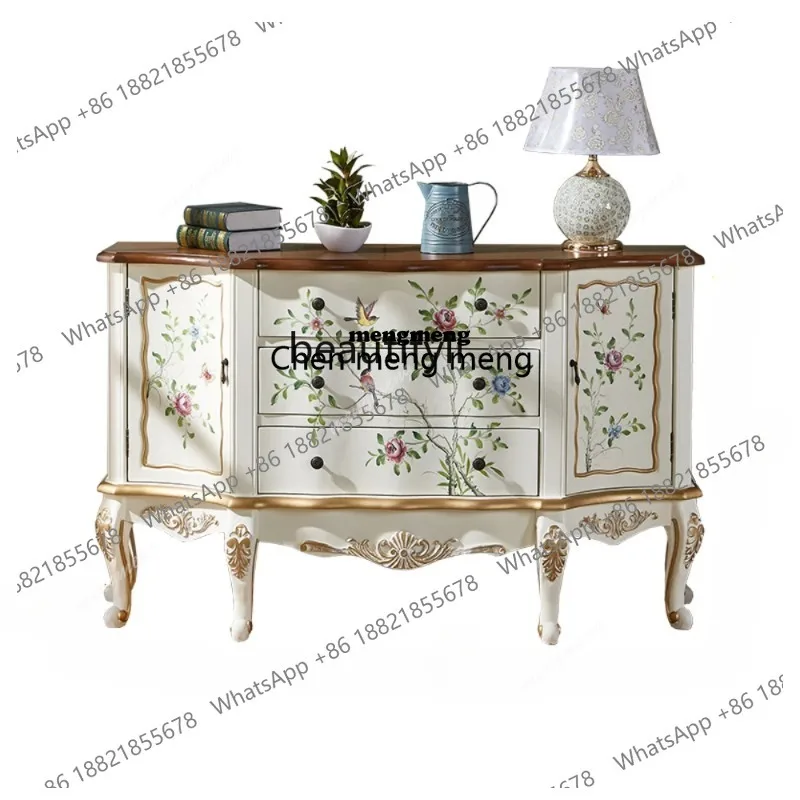 

zq Furniture American-Style Chest of Drawers Bedroom Vintage Painted Locker Storage Cabinet Solid Wood Chest of Drawers