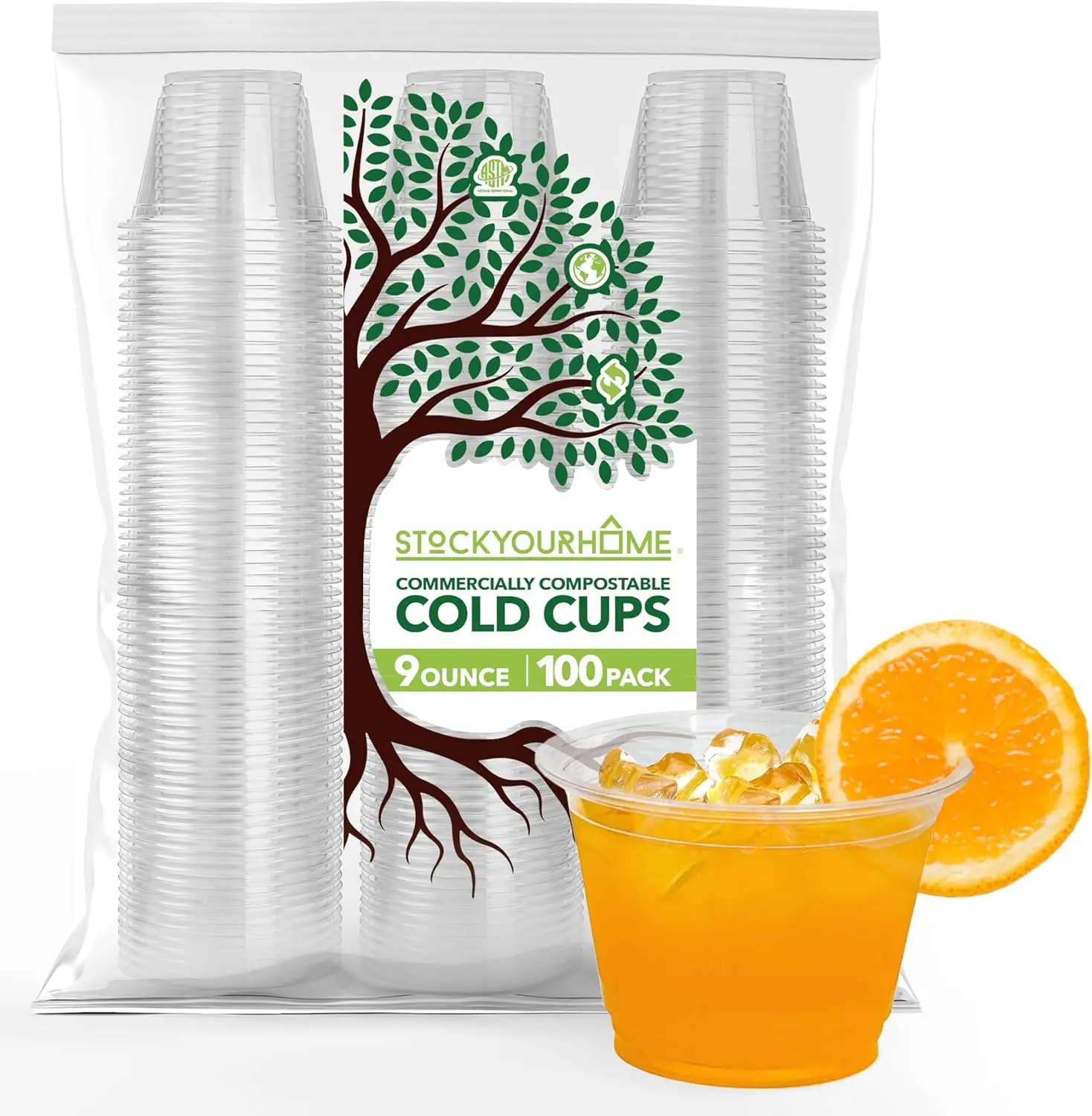 Vasos de Plástico Transparente de 9oz (Paquete de 100) Vasos Compostables para Bebidas Frías para Fiestas y Uso Diario