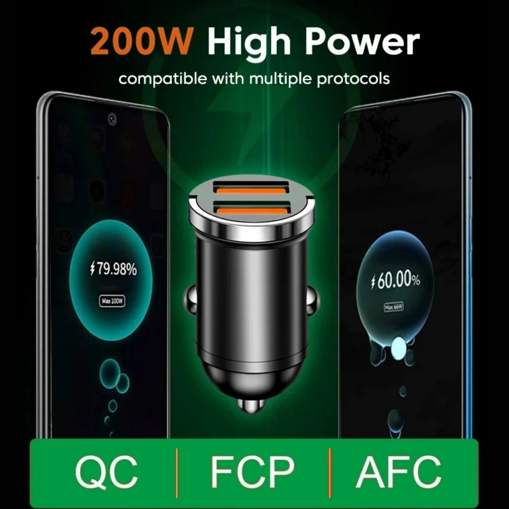 200W Mini Car Charger USB Type C Metal Quick Charge 3.0 PD Port Fast Charging Phone Charger For Xiaomi iPhone 13 14 15 Pro Max image 3