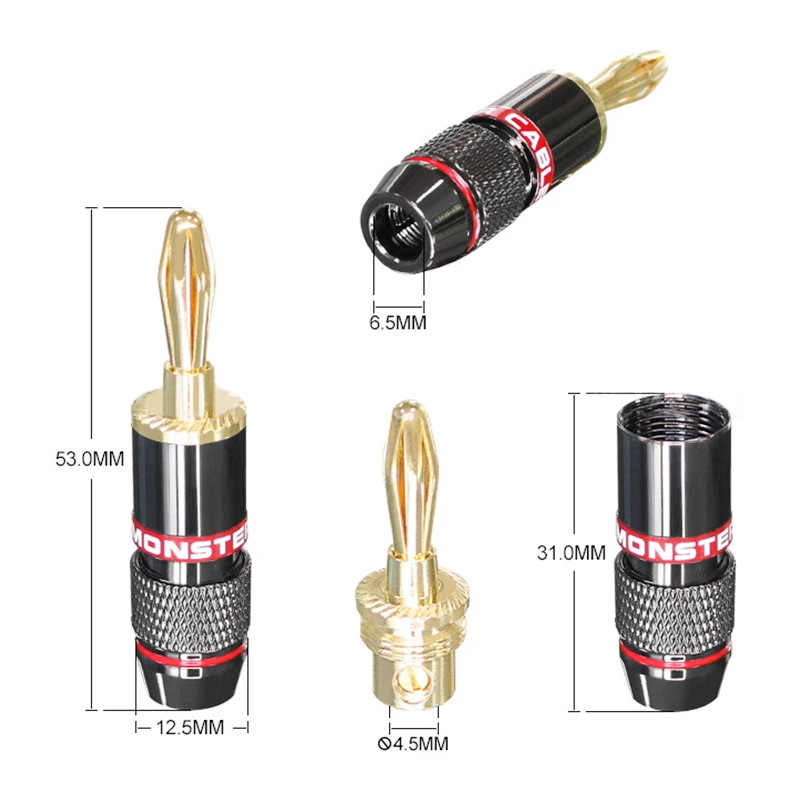 4mm Pure Copper Gold Plated Banana Plug Connector For Audio Video Speaker Adapter Cable Wire Amplifier Terminal Connectors Kit