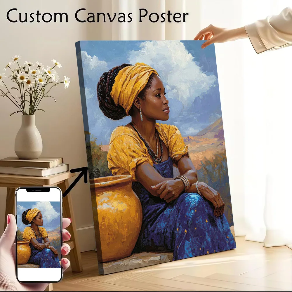 Woman in Yellow Headscarf Printed Canvas Poster Custom Pictures Wall Art Canvas Painting for Decoration Living Room Wand Deko