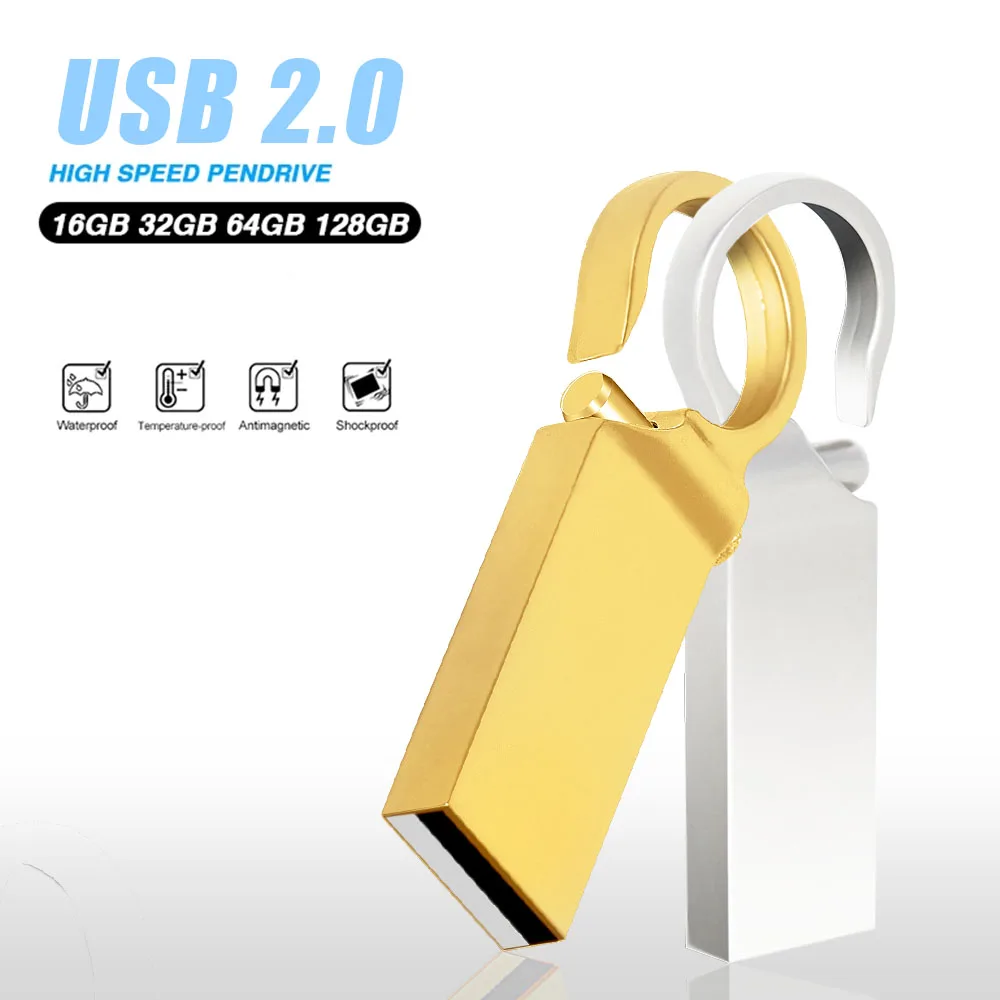 Sáng Tạo Móc Khóa Đèn LED Cổng USB 64GB Kim Loại Bút 32GB 16GB 8GB 4GB USB thẻ Nhớ Chống Thấm Nước Đèn LED