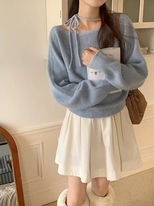 

Chic Knitted Sweater Women's Design Sense Autumn Winter Gentle Sle Top Beautiful Knitted Base irt Women's Netie Sweater