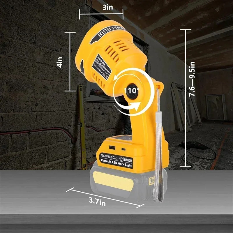 Flashlight work light for Makita/Bosch/Dewalt/Milwaukee/Ryobi/Black&Decker/Craftsman 18V Battery Emergency Flood Lights with USB