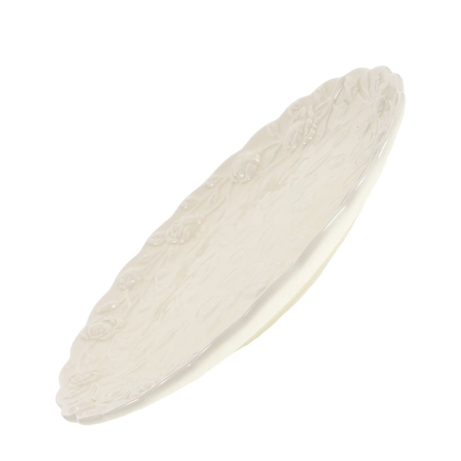 

Elegant Rose Pattern Ceramic Platter Smooth Glazed Porcelain Serving Dish for Cakes Pastries Afternoon Tea Decorative Display