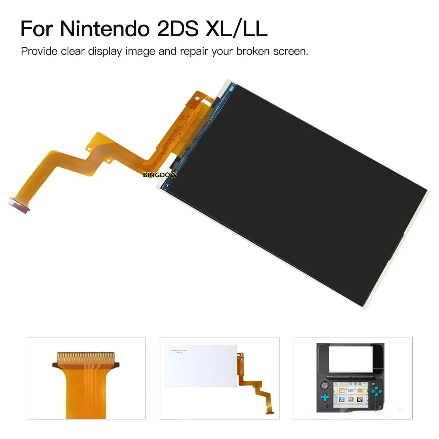 Original Top Upper Bottom LCD Glass Screen Display Replacement for Nintendo New 2DS XL LL  For NEW2DSXL / LL Console Repair Part