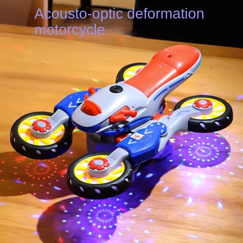 Iluminación eléctrica con música para niños, juguete con rotación Universal, deformación, motocicleta, bicicleta de acrobacias