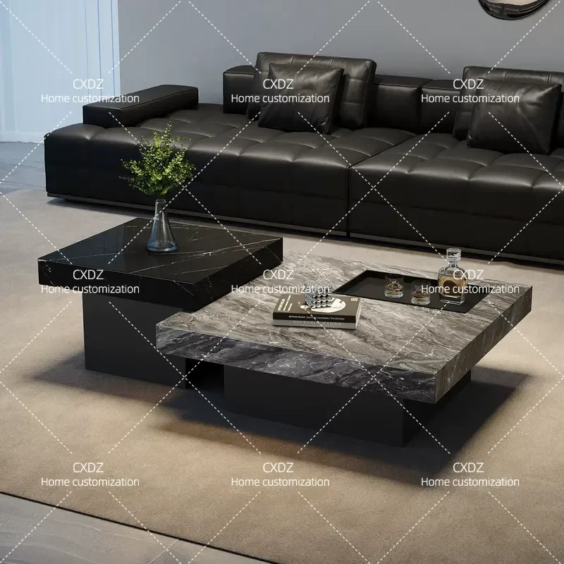 Modern Minimalist Sintered Stone Coffee Table Light Luxury High Low Square Combination Set for Living Room 2026 New Design
