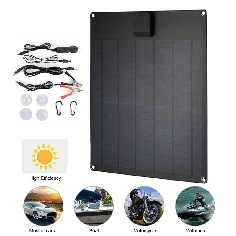 50W 100W Portable Solar Panel USB Outdoor Mobile Power DIY Travel Cell Phone Charger Car Yacht 12V Battery Pack Power Panel