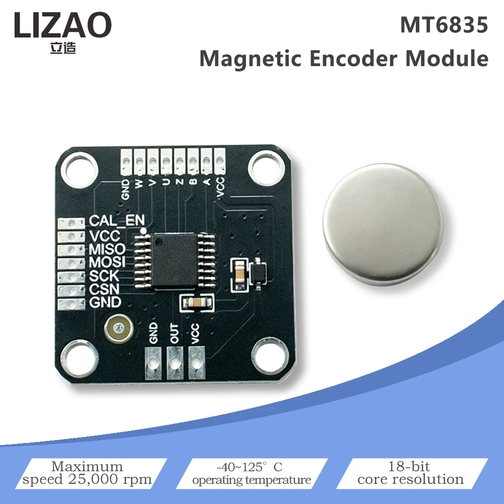 Moduł enkodera kąta magnetycznego MT6835 21-bitowy, absolutny, z wieloma wyjściami SPI PWM ABZ UVW, maks. 25000 obr./min, z magnesem, zamiennik serii AS50