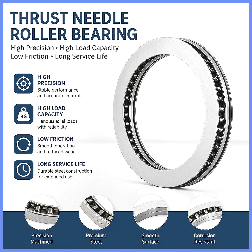 Needle Roller Thrust Bearing AXK+2AS Washers 8-80mm Bore 19-105mm OD 4-6mm Thickness High Load Capacity