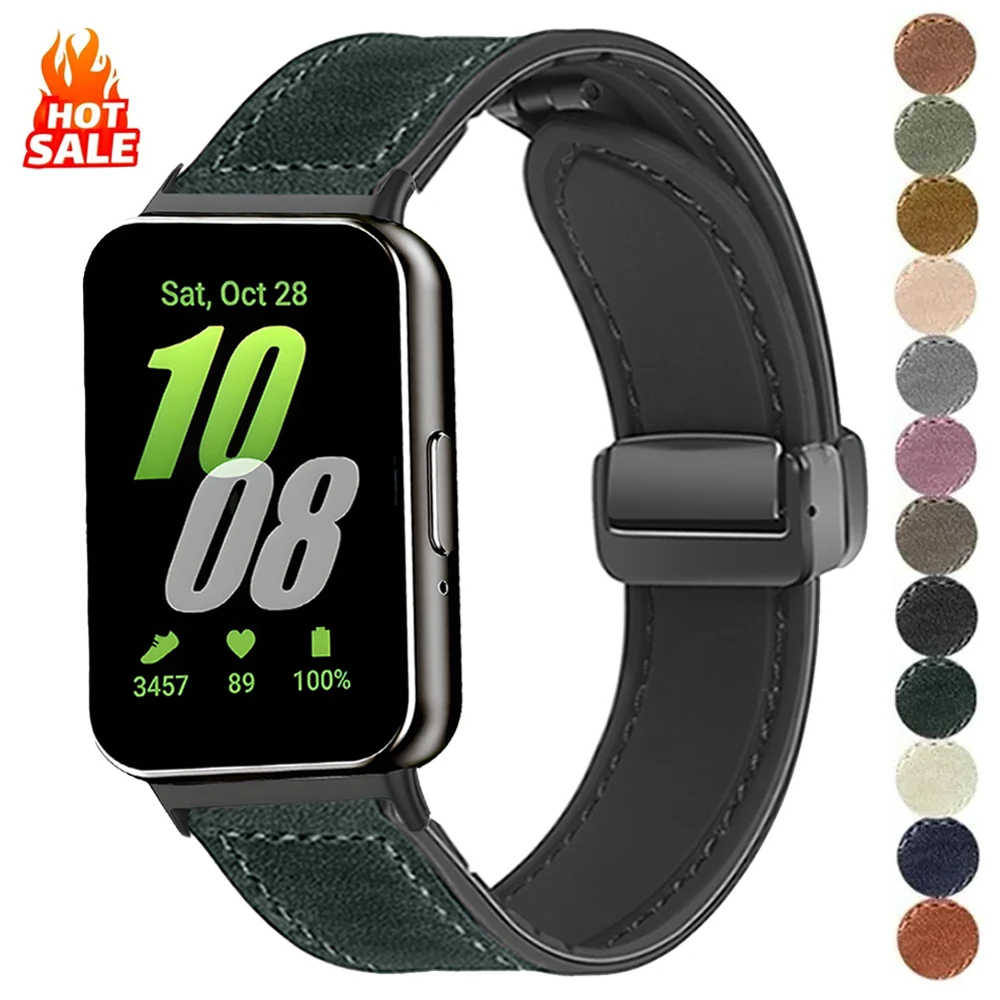 حزام سيليكون جلدي لساعة سامسونج جالاكسي فيت 3 بإبزيم مغناطيسي لساعة جالاكسي فيت 3 سوار سريع الإصدار