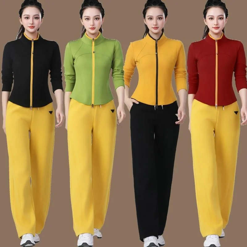 new-square-dance-outfit-women's-fitness-exercise-long-sleeve-stand-collar-open-cardigan-long-pants-sportswear-gymnastics