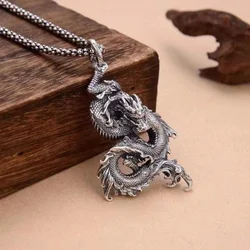 Unibabe Solid Silver Retro Bending Dragon Pendant Man Male S925 Sterling Siver Personality Big Lucky Dragon Pendant Jewelry Gift