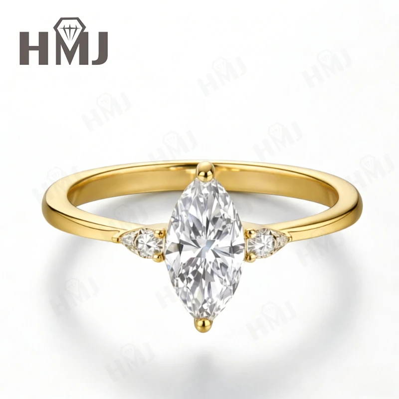 Ring Moissanit Marquise 1CT D-Farbe 925 Sterling Silber 18K Gold Plattiert Verlobungsring Täglicher Schmuck für Damen Großhandel – Detail 5