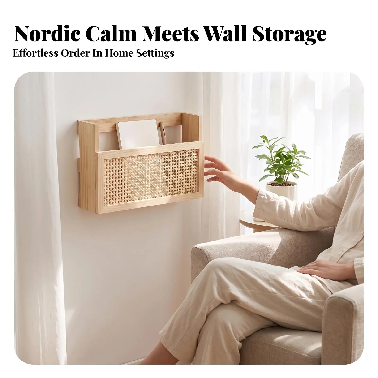 Pine Wood Rattan Wall Basket for Snack Storage and Kitchen Counter Decluttering Solution