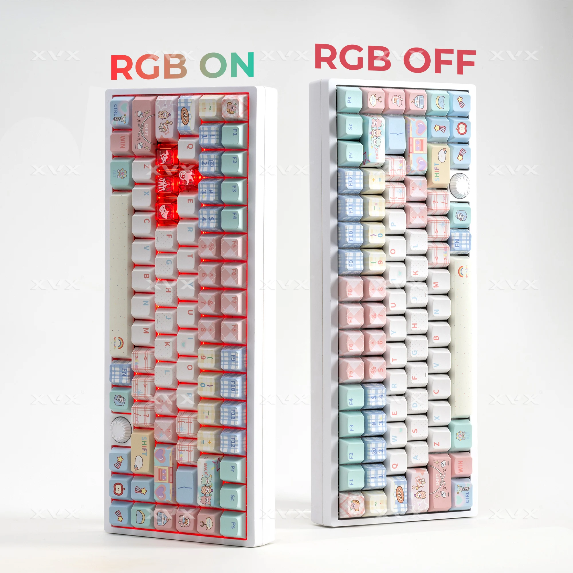 XVX Macaron cherry copritasti arcobaleno pbt + pc copritasti trasparenti 157 tasti copritasti tastiera personalizzati 75 per cento di larghezza compatibilità