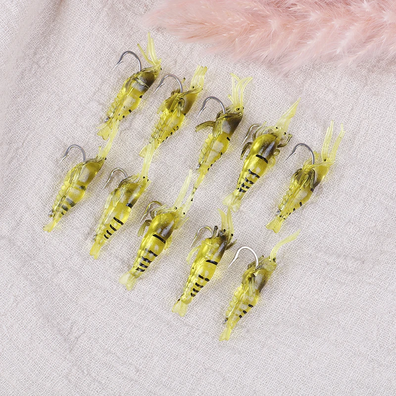 Lot 10Pcs Shrimp Simulation Soft Prawn Lure Bait Hook Tackle Bass Fishing Lures