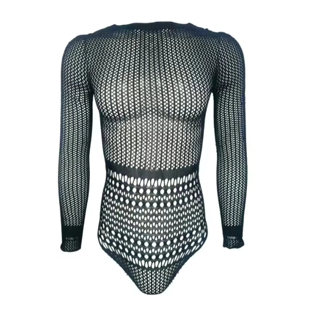 

Modern Style Men Bodysuits Hollow Bodystockings Male Transparent Breathable Net Wear Black Sleepwear Exotic Apparel negra ropa