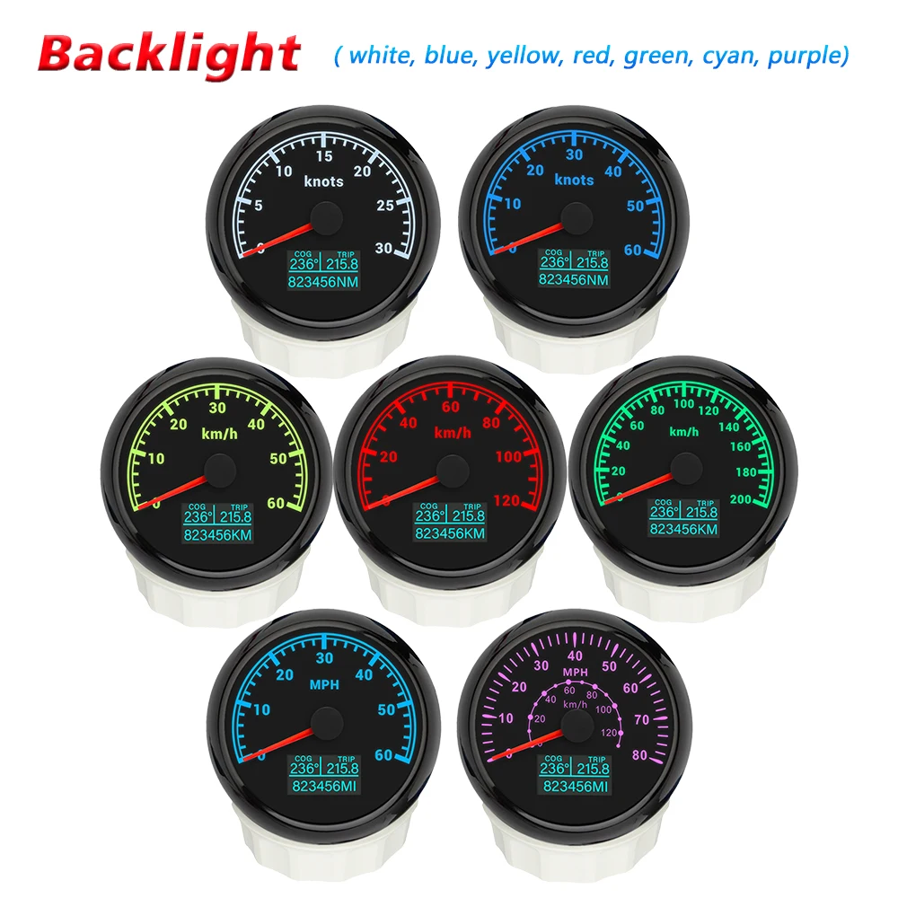 

Rhaxel 85mm GPS Speedometer 0-30Knot 160MPH 200kmh with COG TRIP Odometer with 7 Colors Backlight 12V 24V for Car RV Boats