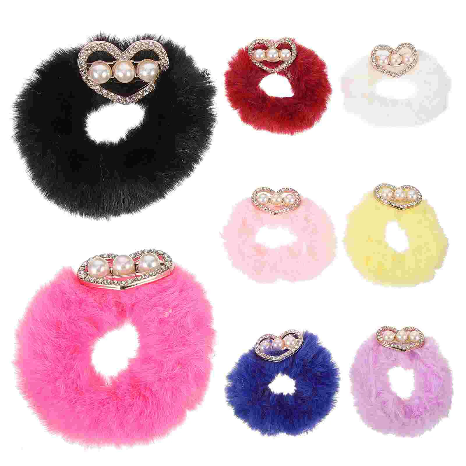 

8 Pcs Colors Available Plush Hair Ties Kawaii Elastic for School Fuzzy Scrunchies Fluffy Plastic Girls Simple Design Girls'