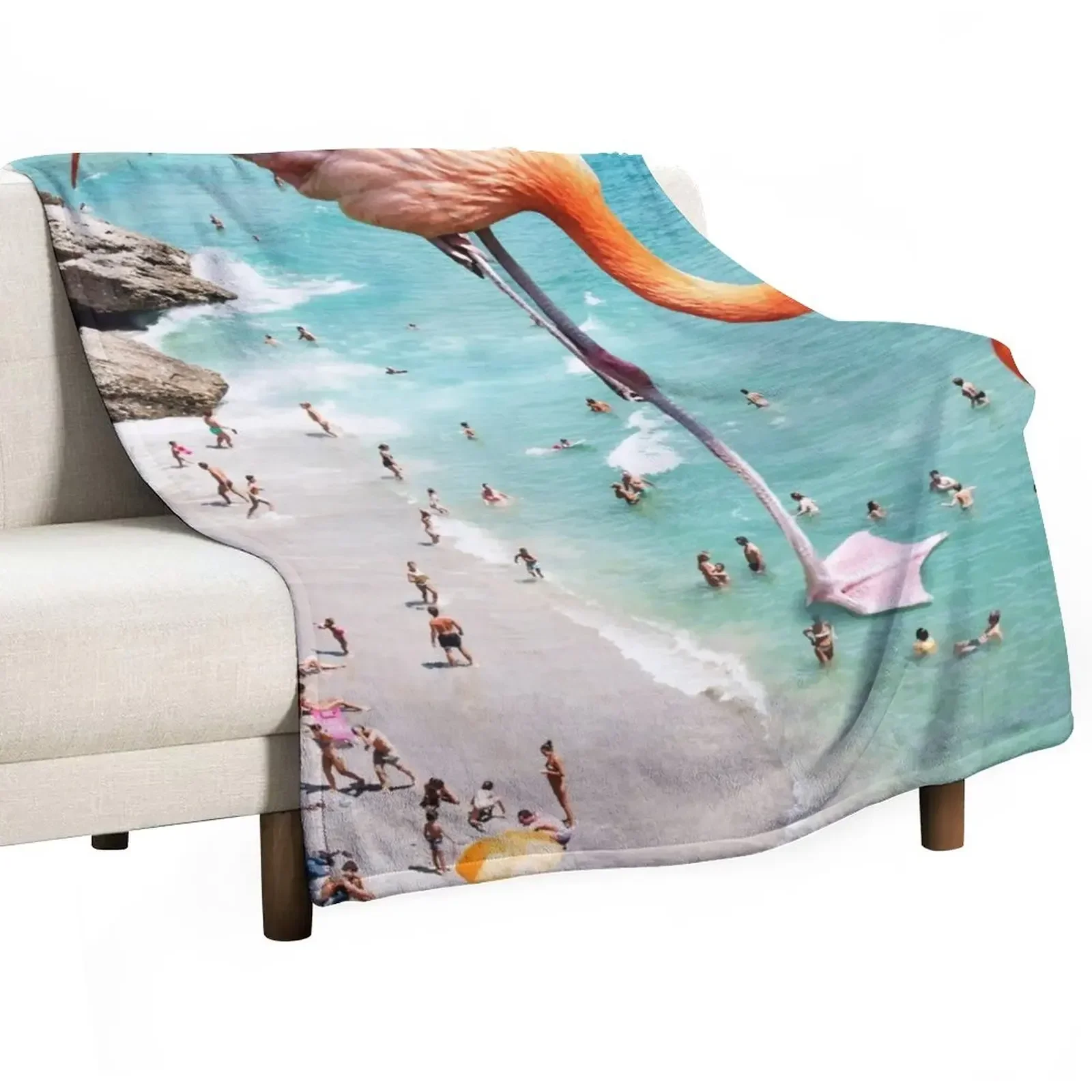 

Flamingos on the Beach, Wildlife Surrealism Birds, Nature Flamingo Fantasy Beach Summer Photography Throw Blanket