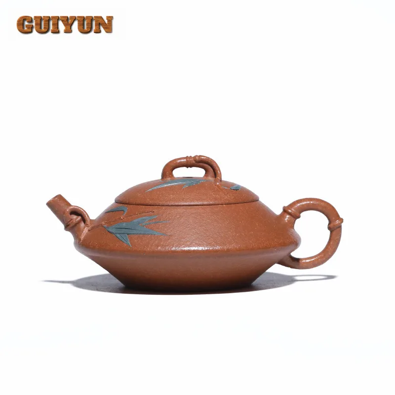 

110ml Retro Yixing Purple Clay Teapots Handmade Bamboo Stone Scoop Pot Raw Ore Downhill Mud Kettle Zisha Tea Set Teaware Craft