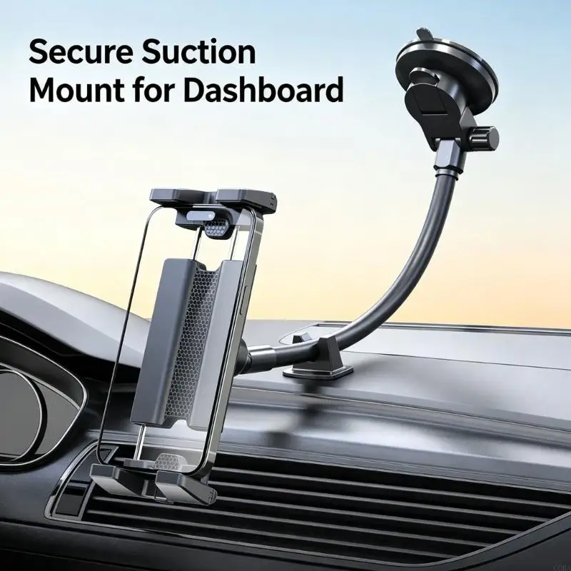 CORA Extended Arm Device Holder for Vehicle Navigation and Video Viewing with Suction Base, Pivoting Joint, and Phone or Mobile