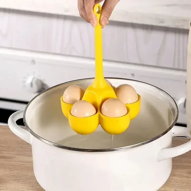 Easy To Use Steamed Egg Holder Silicone Egg Boiler with Five Holes Handle for Boiled Eggs Multi-functional Kitchen Kits