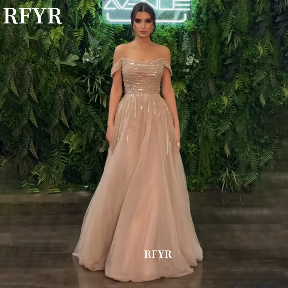 

RFYR A Line Evening Dresses Off Shoulder Prom Dress Shiny Princess Dress Elegant Dress for Women فساتين مناسبة رسمية Customized