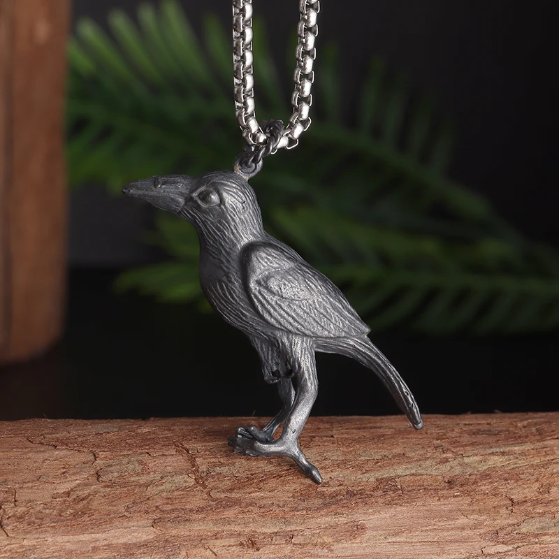 Norse Mythology Odin Huginn and Muninn Pendant Crow Animal Bird Necklace Men's Personality Punk Trend Jewelry