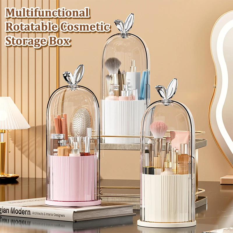 1Pc 360° Rotating Makeup Brush Holder Cosmetic Organizer Waterproof Lipstick Eyebrow Pencil Eye Shadow Dustproof Clear Lid