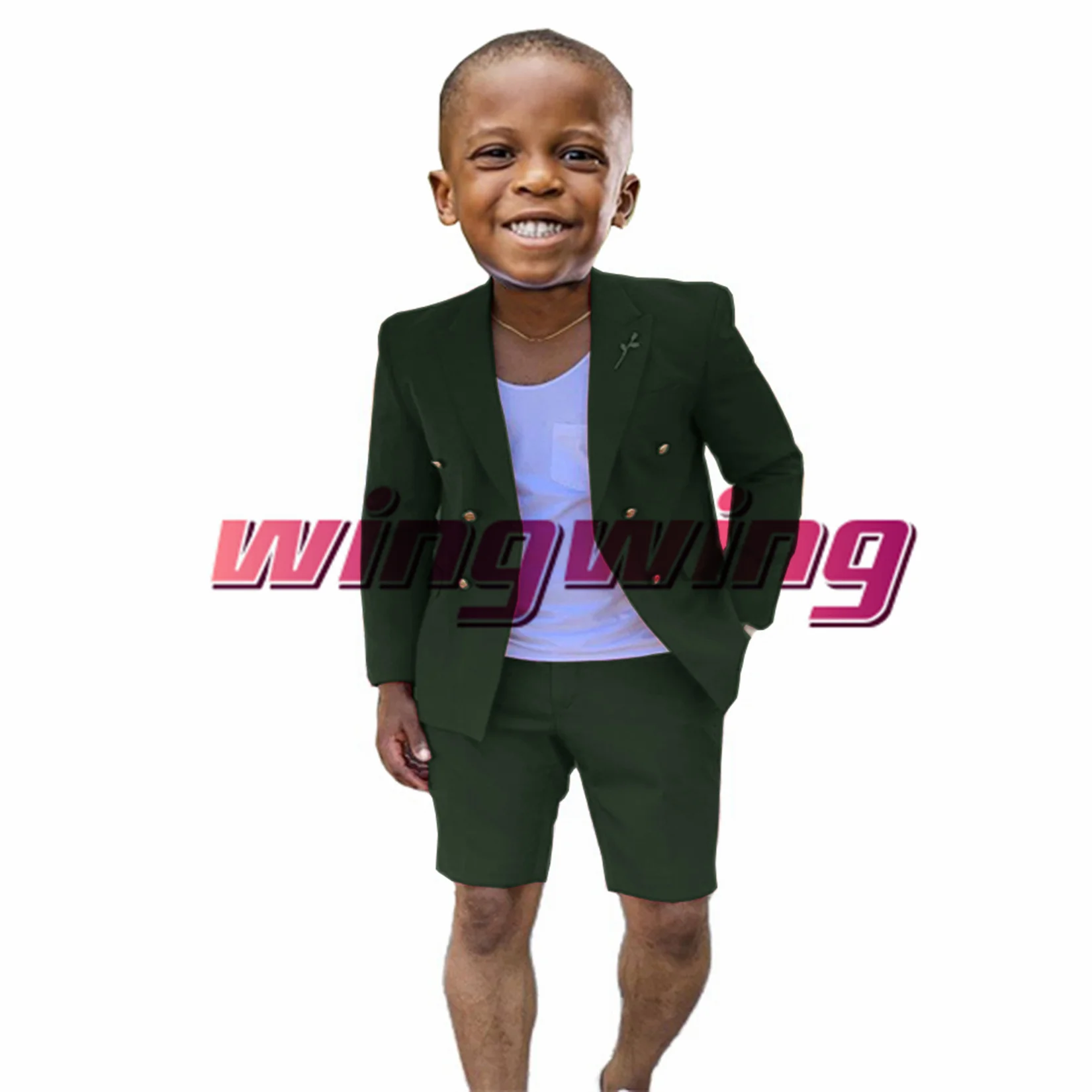 Summer Boys Child Wedding Clothes Double Breasted Jacket Pants Suit for Kids Formal Party Blazer